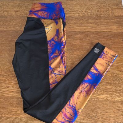 LuLaRoe simply comfortable workout leggings Black / Gold And Blue RN#142161 Sz M